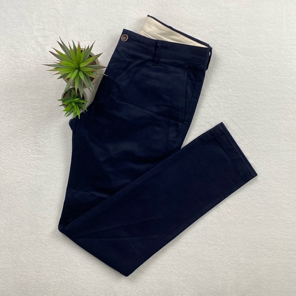 Asphalte Slim Fit Straight Leg Heavyweight Trousers/Chino Pants (Navy Blue) - Picture 1 of 16